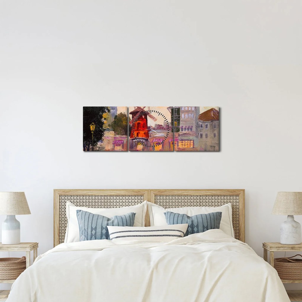 Obraz - Moulin Rouge, Paryż, Francja (z zegarem) (90x30 cm)