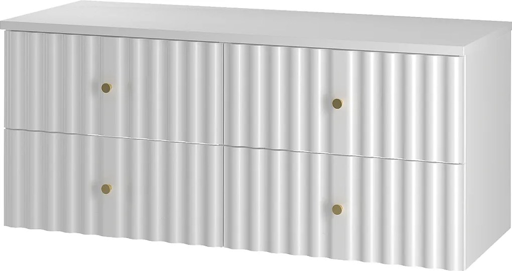 Biały Zestaw Łazienkowy 120cm Szafka z Blatem Ryflowane Fronty Aqua