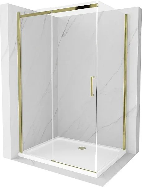 Mexen Omega kabina prysznicowa rozsuwana 140 x 100 cm, transparent, złota + brodzik Flat - 825-140-100-50-00-4010