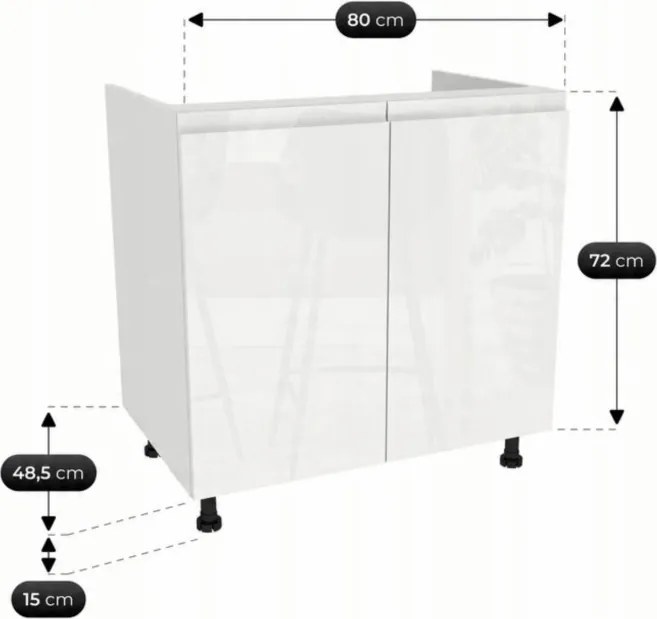 Zestaw Mebli Kuchennych MODERN 170 cm Biały Połysk Nowoczesny