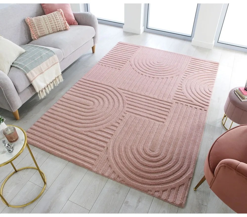 Różowy dywan wełniany Flair Rugs Zen Garden, 120x170 cm