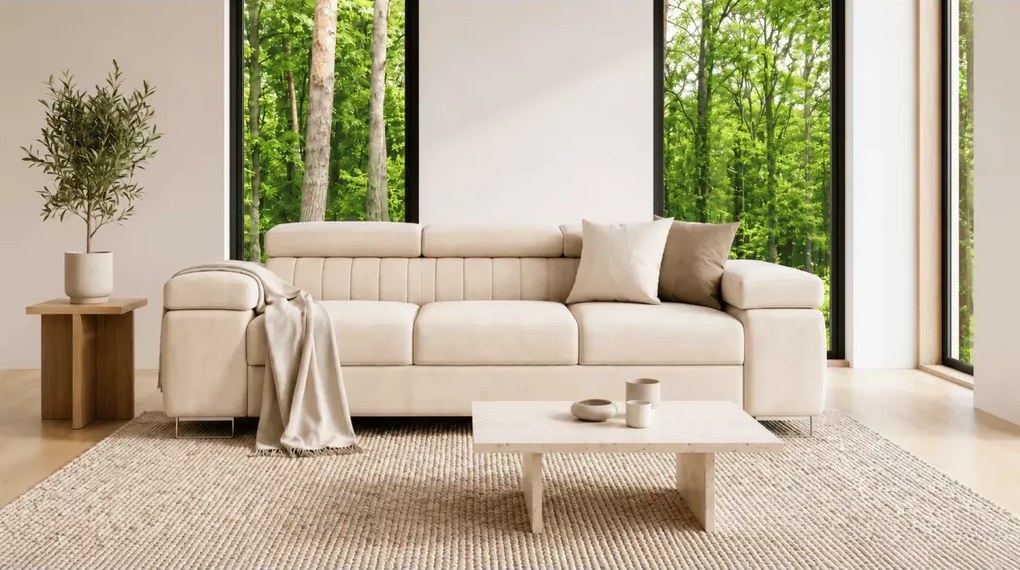 Elegancka kanapa Ardi Linea z funkcją spania regulowane zagłówki 275 cm