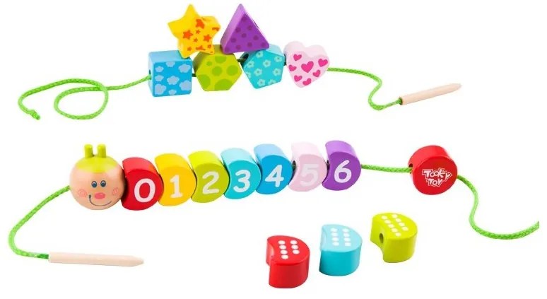 Tooky toy drewniane klocki do nawlekania gąsienica nauka liczenia 20 el.