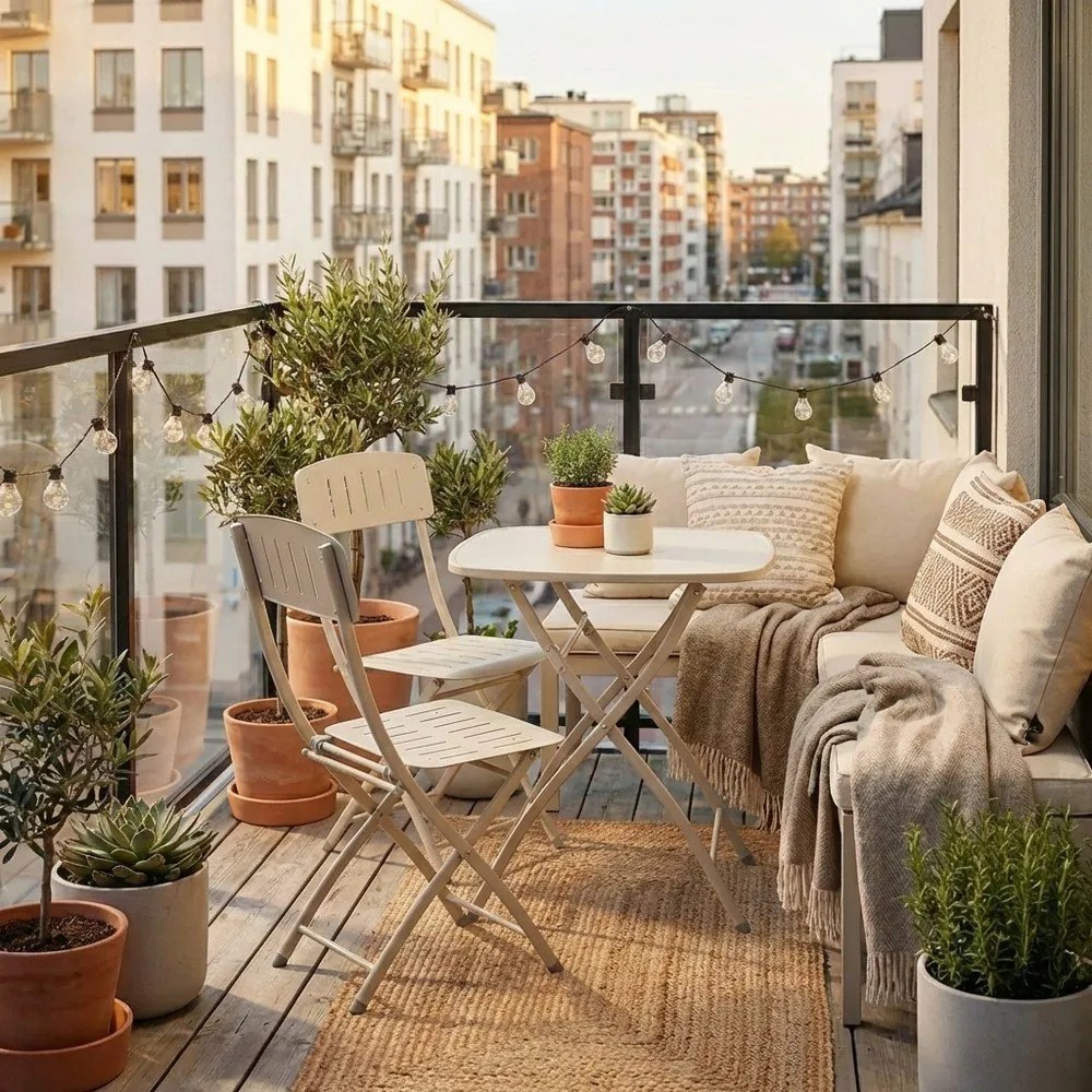 Beżowy stalowy zestaw mebli ogrodowych dla 2 osób Yvonne – Bizzotto