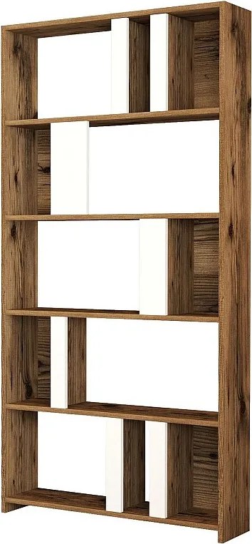 Nowoczesny regał na książki – 90 x 180 x 20 cm – Orzech i biel – Płyta MDF pokryta melaminą