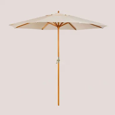 Parasol Ø290 Cm Z Tkaniny I Drewna Cretas Nude Beżowy - Sklum