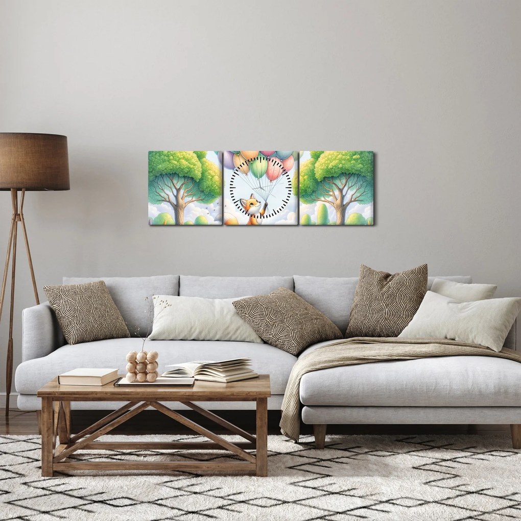 Obraz – Szczęśliwy lis (z zegarem) (90x30 cm)
