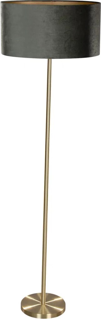 Lampa podłogowa mosiężna z owalnym aksamitnym abażurem zielonym 50cm - Simplo