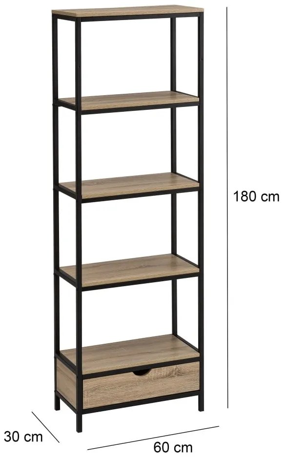 Czarny regał w dekorze dębu 60x180 cm Urban – Casa Selección