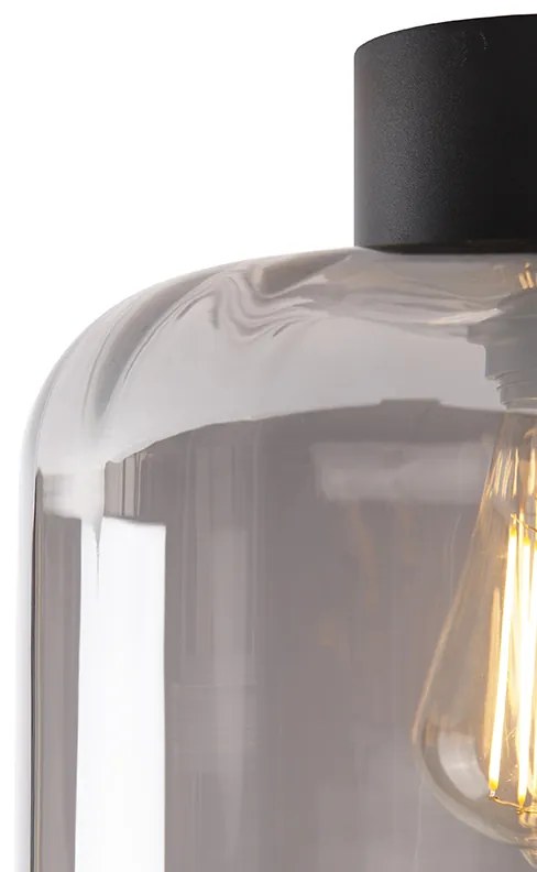 Designerska lampa sufitowa czarna z dymionym szkłem - QaraDesignerski Oswietlenie wewnetrzne