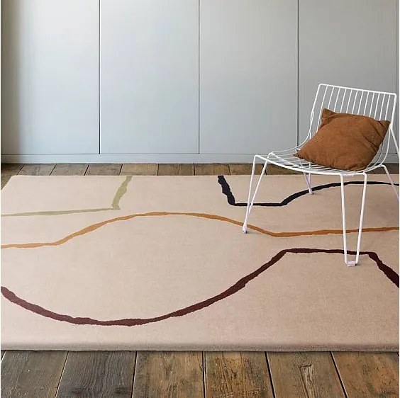 Dywan w stylu mid-century, ręcznie wykonany z 100% wełny - 160x230cm - kremowy, zielony, ochra, bordowy, czarny - Reef Linear
