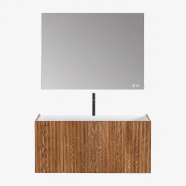 Zestaw Wiszących Mebli Łazienkowych Zintegrowany Z Umywalką Fiore Popielaty Brąz & Prostokątny Led I Przeciwmgielny 120x90 - Sklum