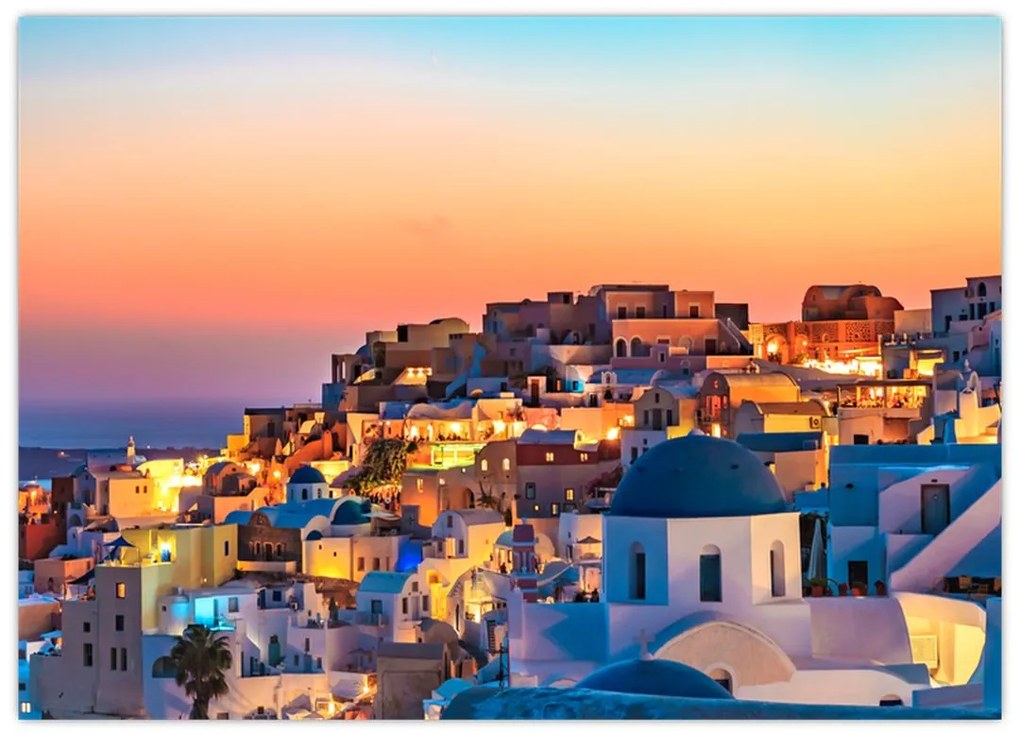 Obraz na szkle - Santorini o zmierzchu (70x50 cm)