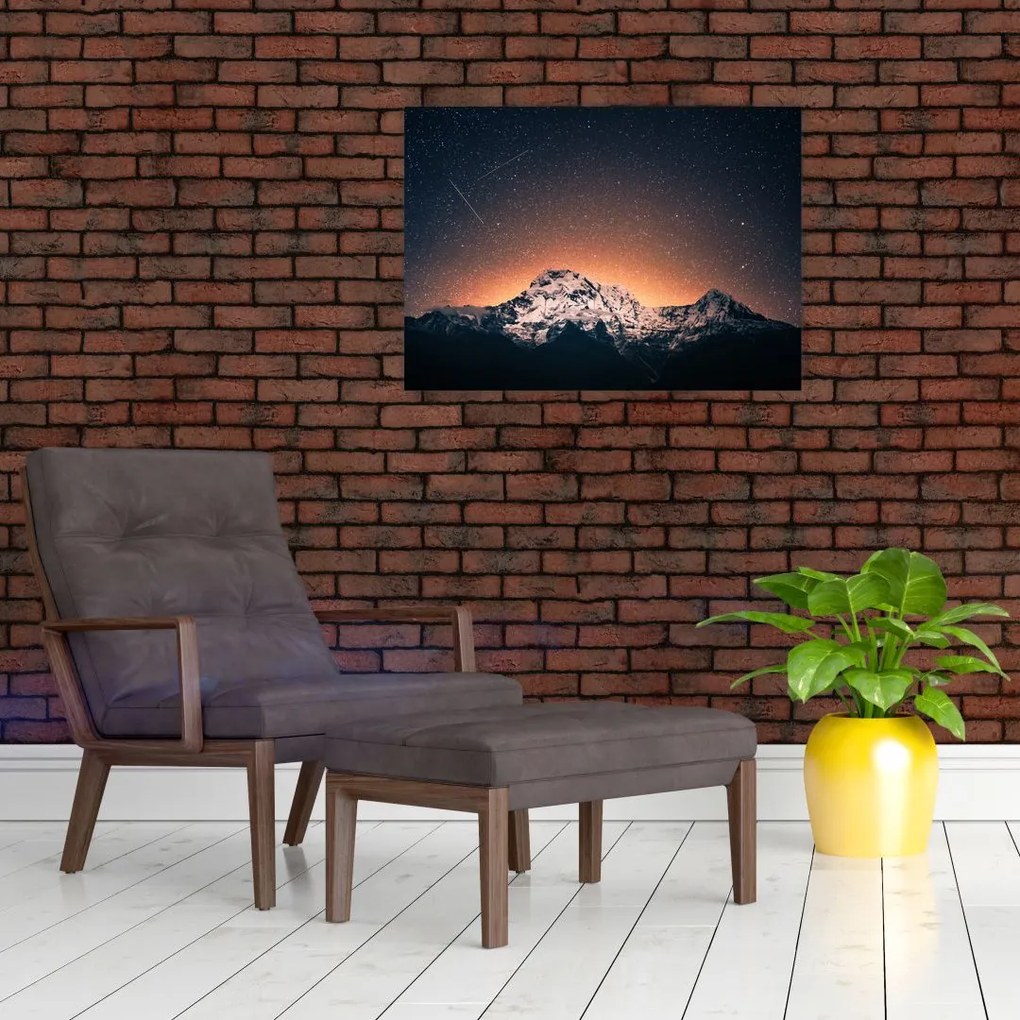 Obraz na szkle gwiaździstego nieba z górami (70x50 cm)