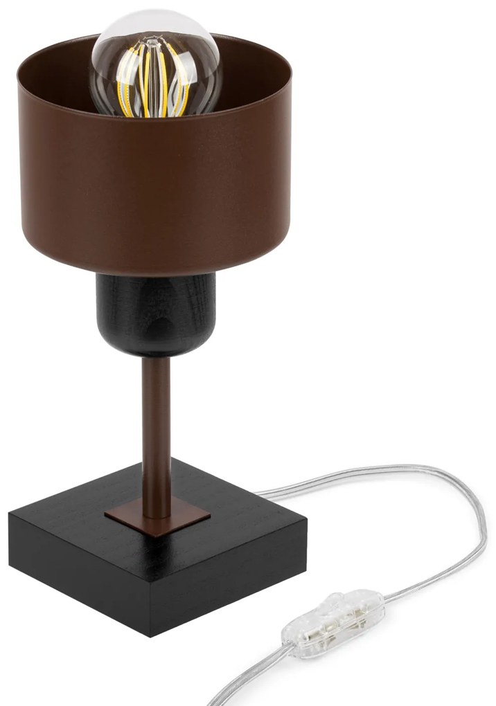 Lampka nocna stołowa DTI-BR10x10SC buk Brązowo-czarna 1xE27