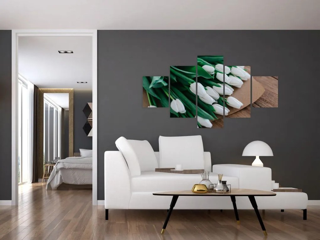 Obraz bukietu białych tulipanów (125x70 cm)
