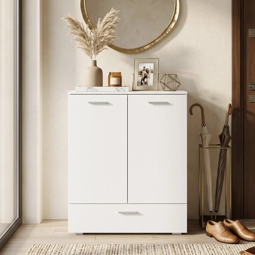 HOMCOM Nowoczesne sideboard, wolnostojąca szafka do przechowywania z szufladą i regulowaną półką, Biały | Aosom PL