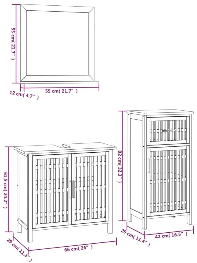 3-elementowy drewniany zestaw mebli łazienkowych - Ukrex 4X