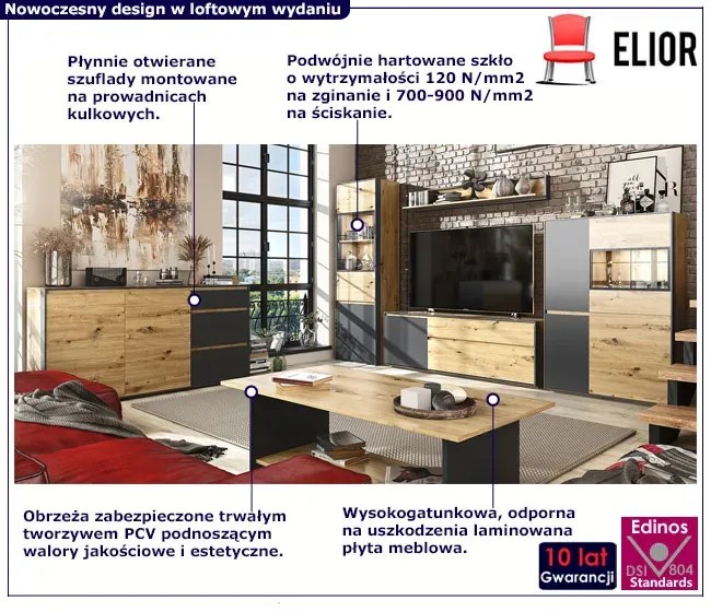 Zestaw nowoczesnych mebli do salonu dąb artisan + czarny - Flaser 10X