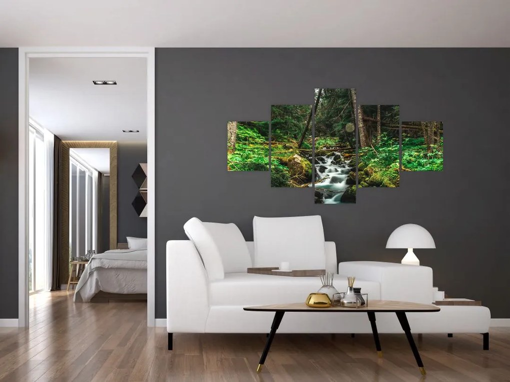 Obraz strumienia w lesie (125x70 cm)