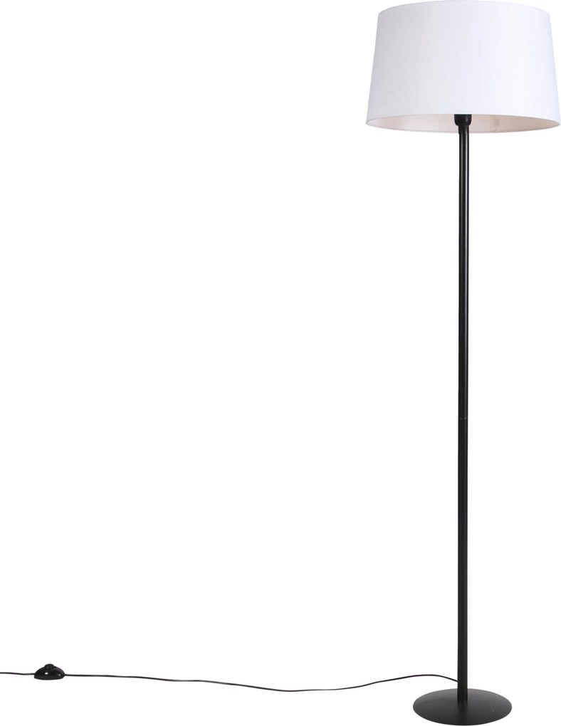 Lampa stojąca czarna z białym abażurem z lnu 45 cm - Simplo