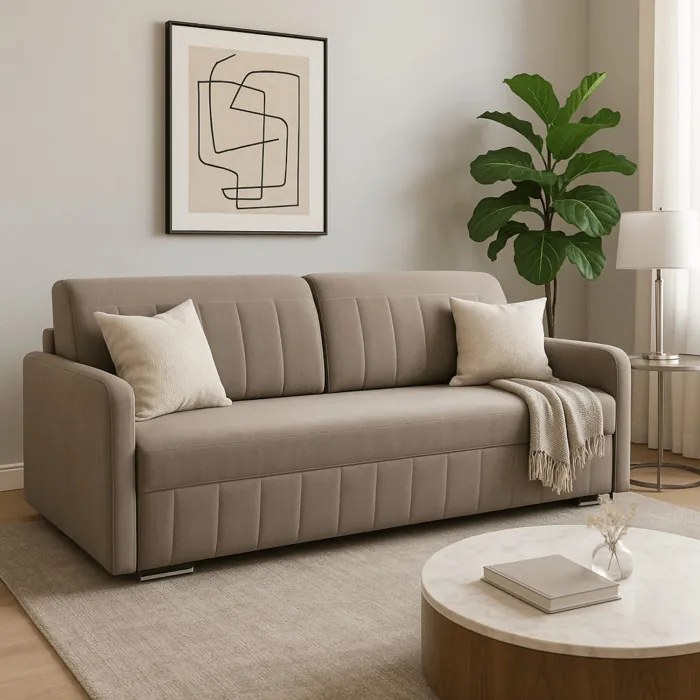 Sofa Rozkładana z Funkcją Spania LUMO Dwuosobowa Beżowa Nowoczesna do Salonu