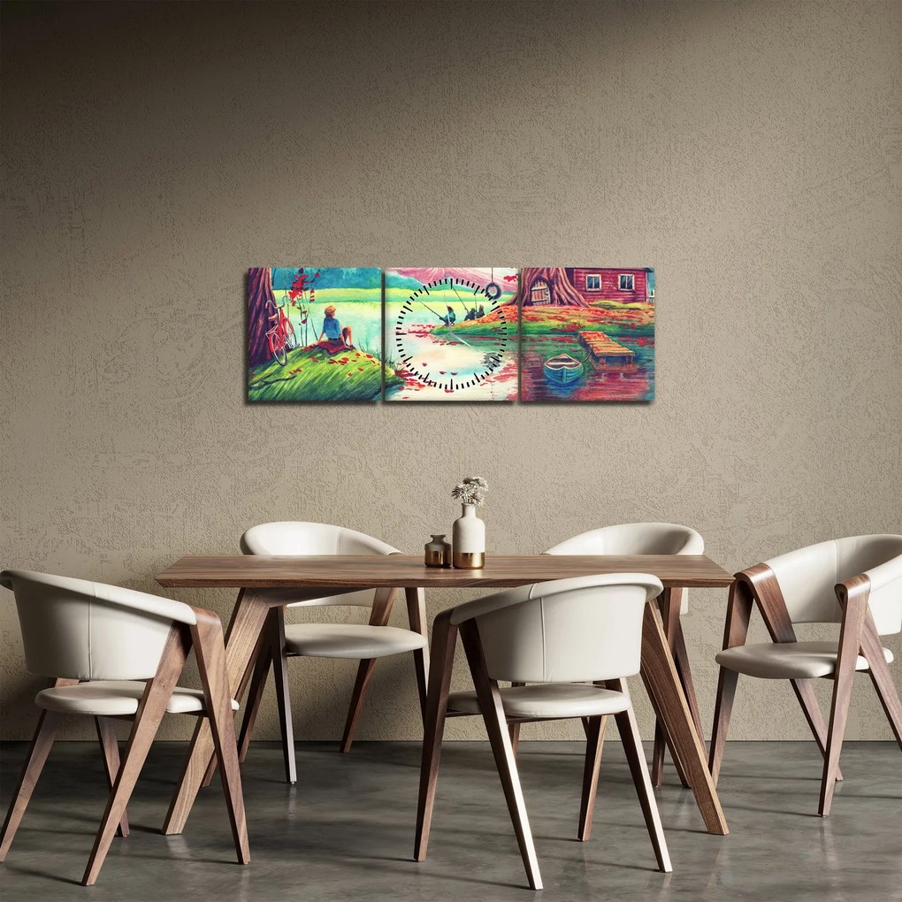Obraz - Akwarela, Bay in a mountain village (z zegarem) (90x30 cm)