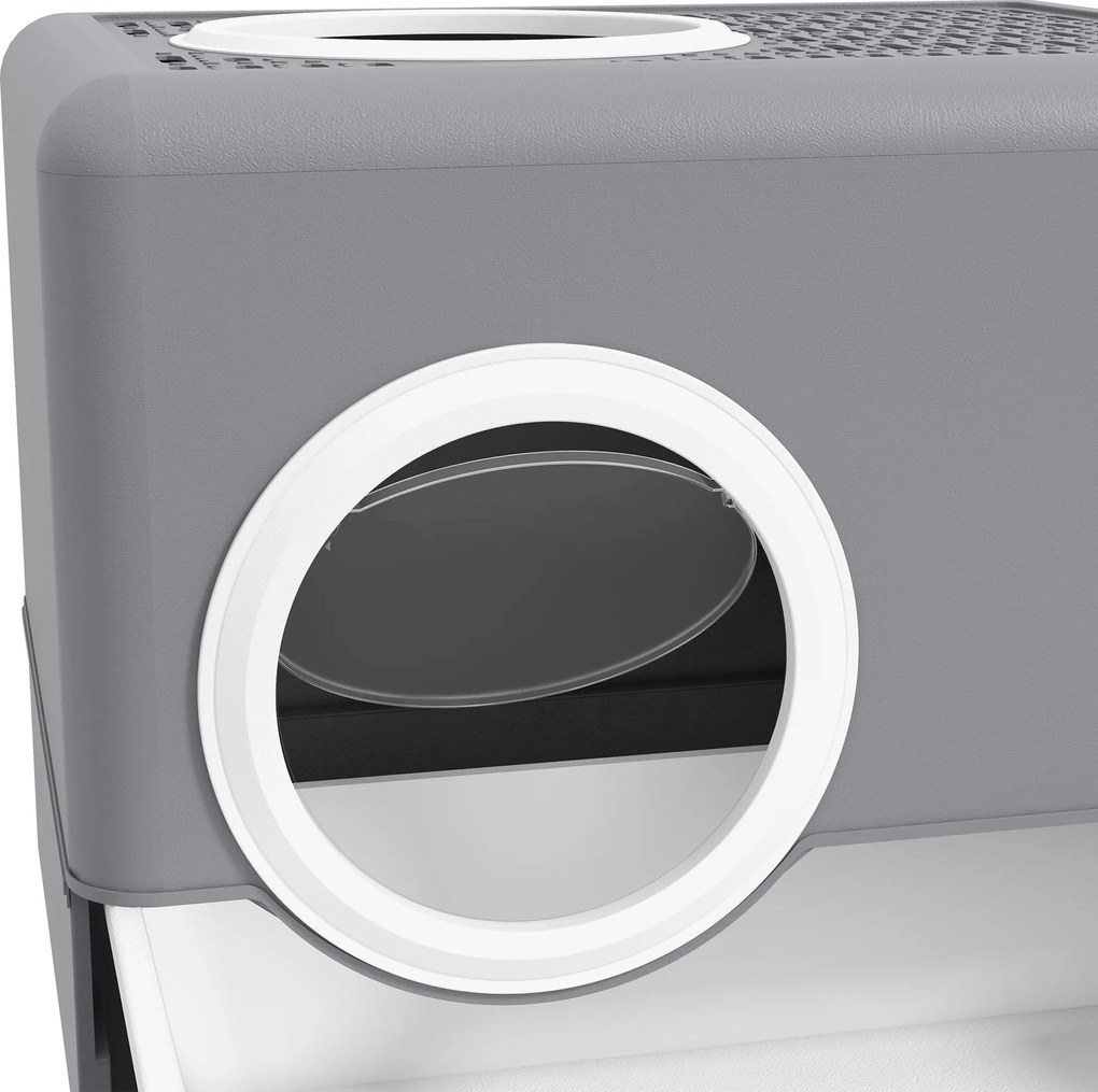 PawHut Kuweta dla Kotów, 2 Wyjścia, Wysuwana Taca, 52 x 41 x 38,5 cm, Szary