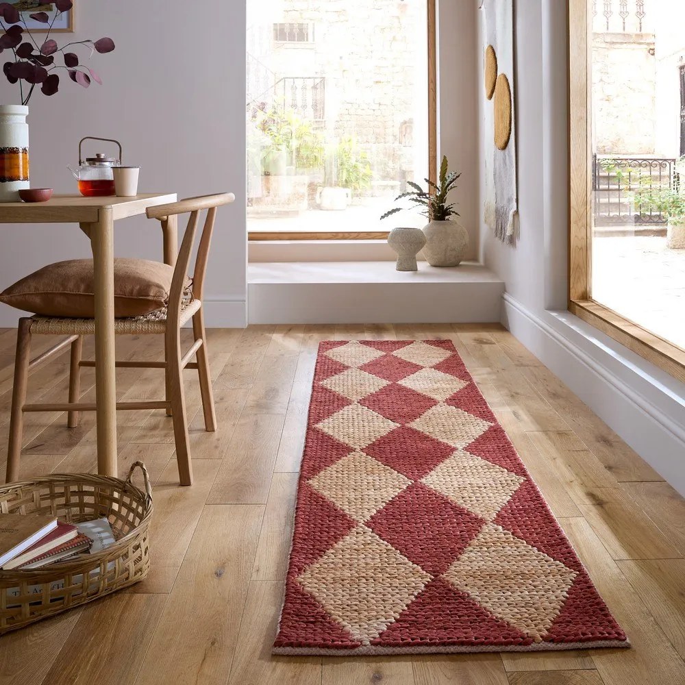 Chodnik z mieszanki juty tkany ręcznie w kolorze terakoty 80x230 cm Effie Diamond – Flair Rugs