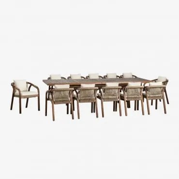 Rozkładany Zestaw Prostokątnych Stołów 200-260-320x100 Cm I 12 Krzeseł Ogrodowych Z Podłokietnikami Z - Sklum