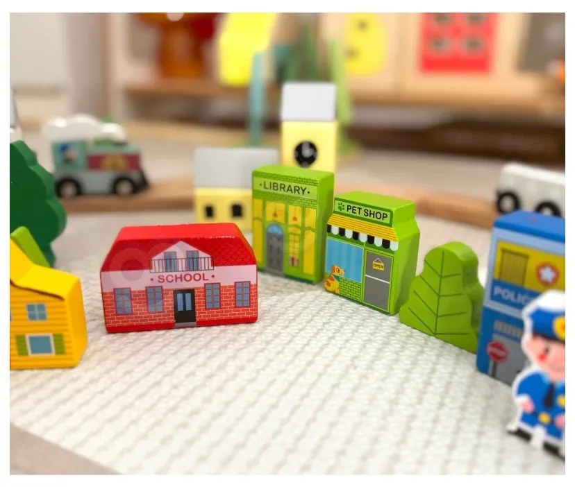 Tooky toy drewniany zestaw budynków i figurek miasto