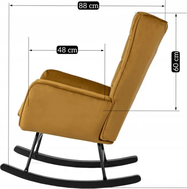 Fotel Bujany na Biegunach Uszak Wypoczynkowy JACKSON Musztardowy Welurowy do Salonu Nowoczesny