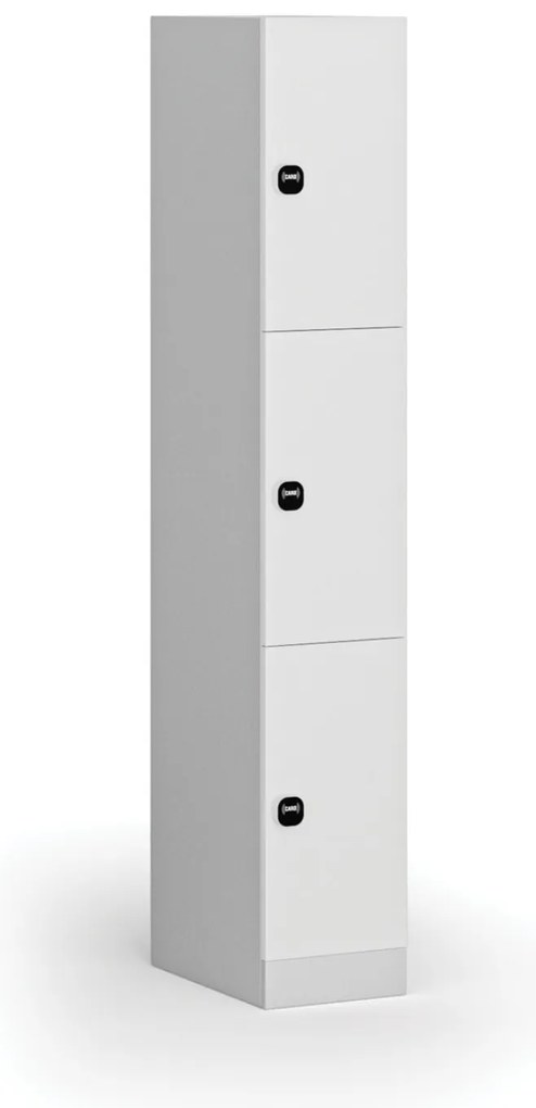 Szafka skrytkowa S1, 3 schowki, 1850 x 300 x 500 mm, zamek RFID, drzwi laminowane, biała