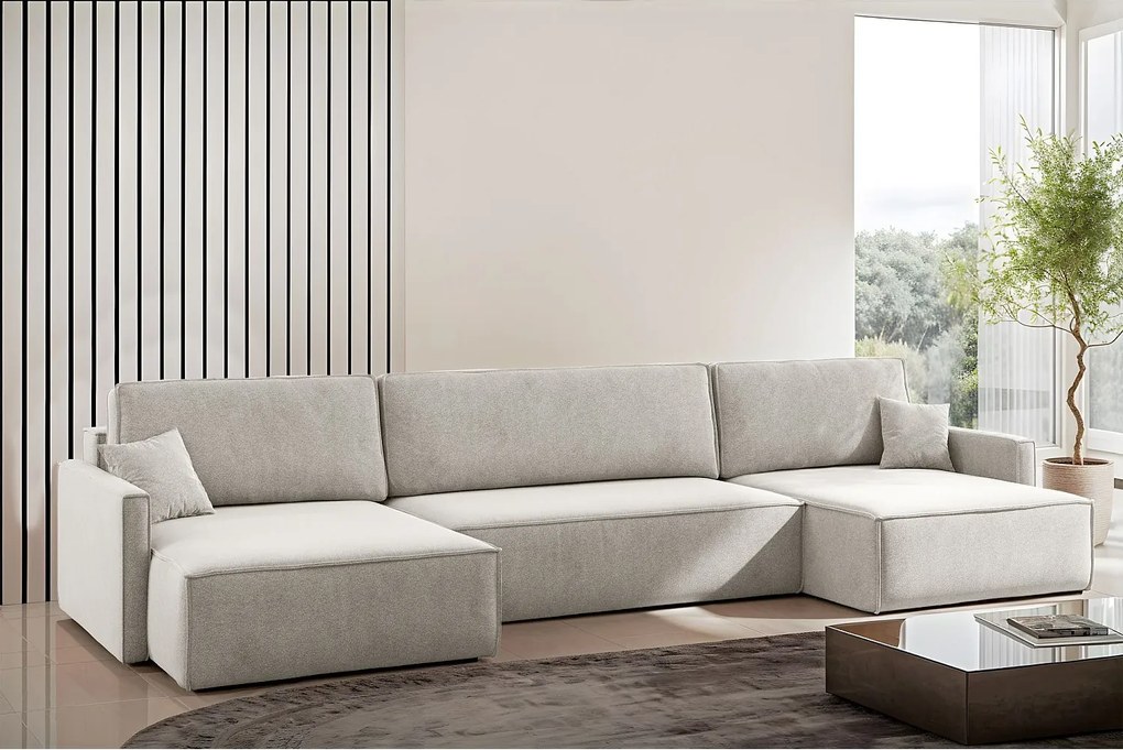 Narożnik z funkcją spania i pojemnikiem w kształcie U Carlos, tkanina Salvador, Jasnoszary