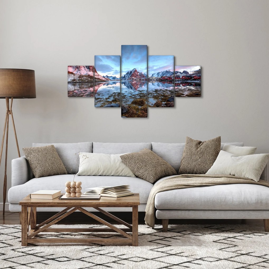 Obraz - Wschód słońca nad Reine (125x70 cm)
