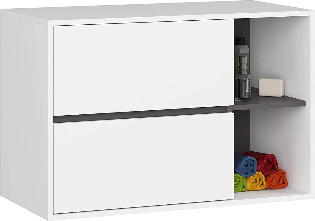 Szafka łazienkowa pod umywalkę AKORD VAMI Biała, Grafit Szary 90 cm 2 szuflady 2 półki 90x60x45,5 cm