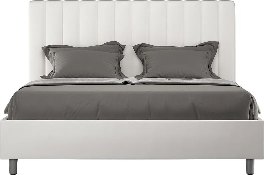 Łóżko wyposażone w stelaż z listwami tapicerowane 160x190 sztucznej skóry Biały Agueda