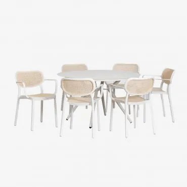 Zestaw Okrągłego Stołu Ø125 Cm Valerie I 6 Krzeseł Ogrodowych Z Podłokietnikami Z Aluminium Omara Gardenia Biel - Sklum