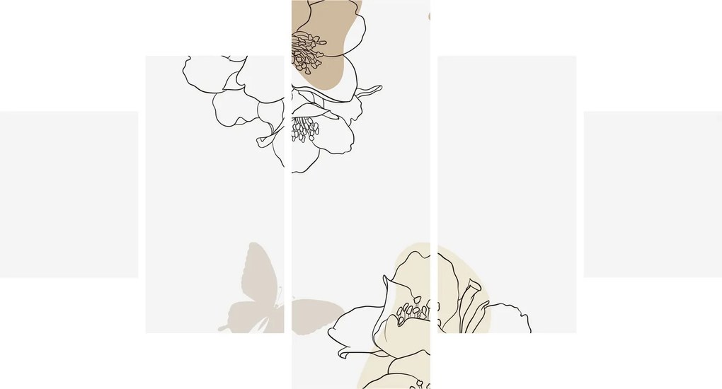 Obraz - Beżowe kwiaty z motylem N⁰2 (125x70 cm)