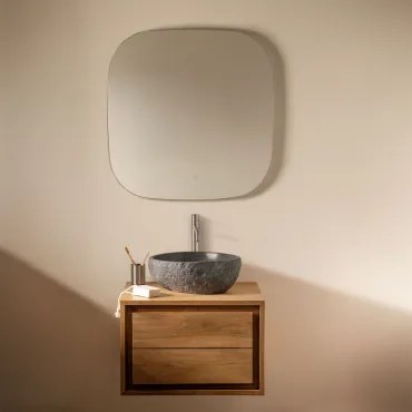 Zestaw Wiszących Mebli Łazienkowych Z Drewna Tekowego Jabari Drewno Tekowe & Nieregularna Z Czarnego Cementu ↔︎40 Cm - Sklum