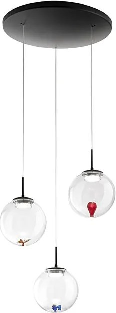 Ariel - 3-punktowa okrągła lampa wisząca o kształcie Fabas Luce - 21W ściemnialna dioda LED - Przezroczysta okrągła rozeta sufitowa o średnicy 35 cm