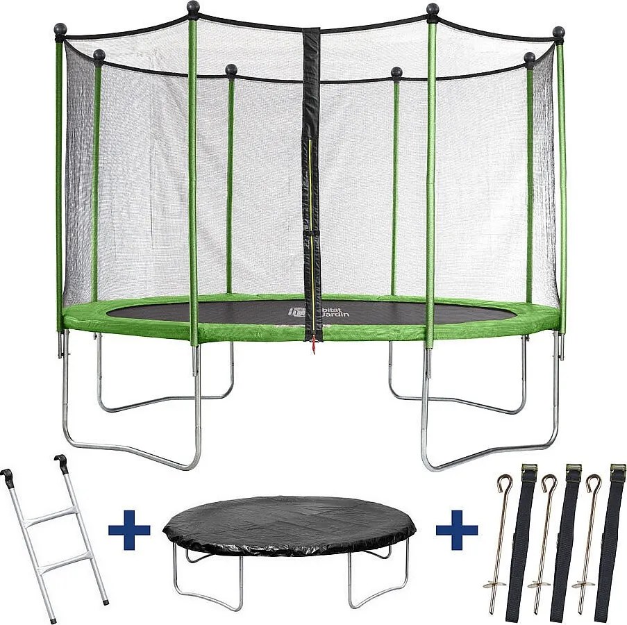 Trampolina Yoopi 2 LUXE - Ø 3.65 m - Avec filet + échelle + couverture + kit d'ancrage
