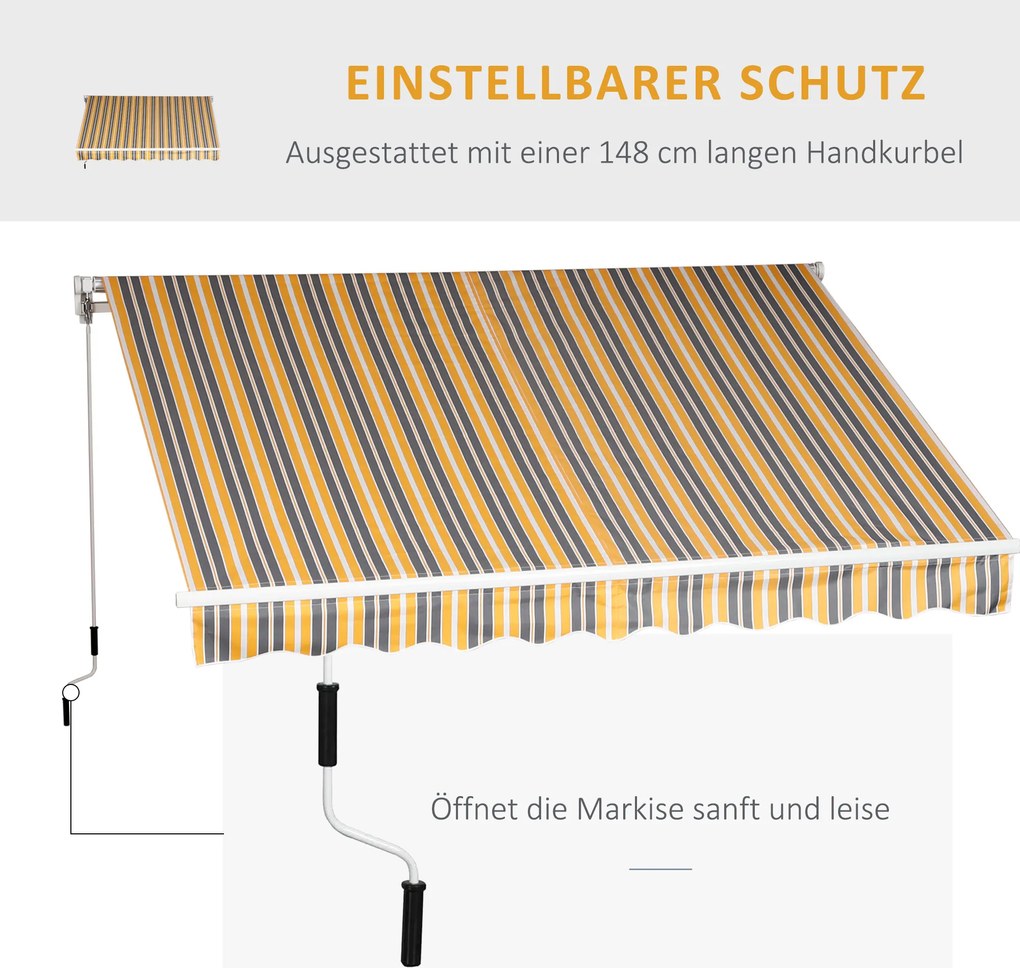 Outsunny markiza, markiza przegubowa, korbka ręczna, balkon, 2,95 x 2,45 m, aluminium, kolor: żółty, szary