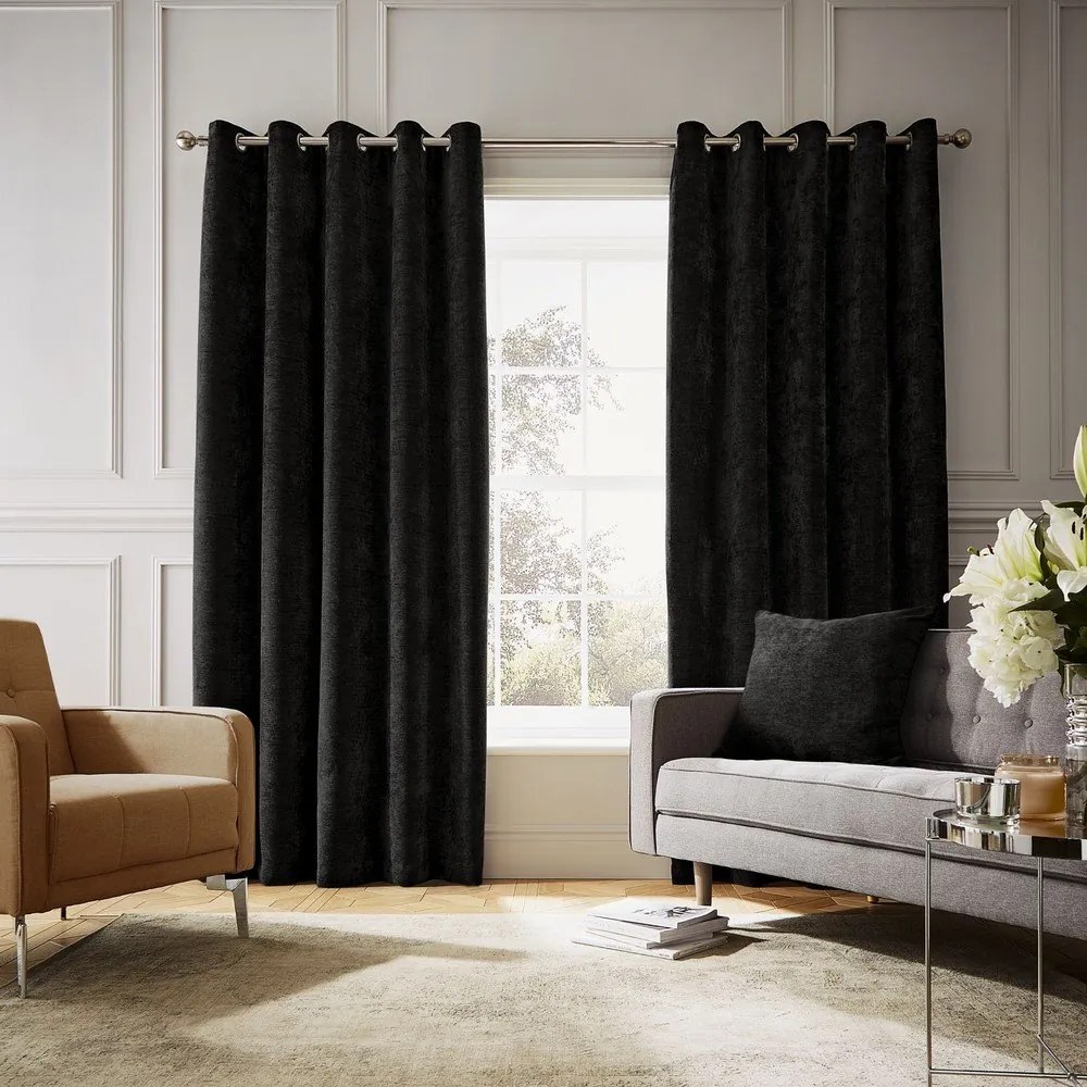 Czarne zasłony termiczne z szenilu zestaw 2 szt. 229x183 cm Selene Luxury Chenille – Hyperion