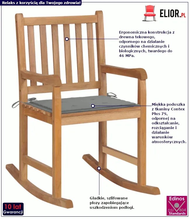 Fotel ogrodowy bujany z szarą poduszką - Nevios