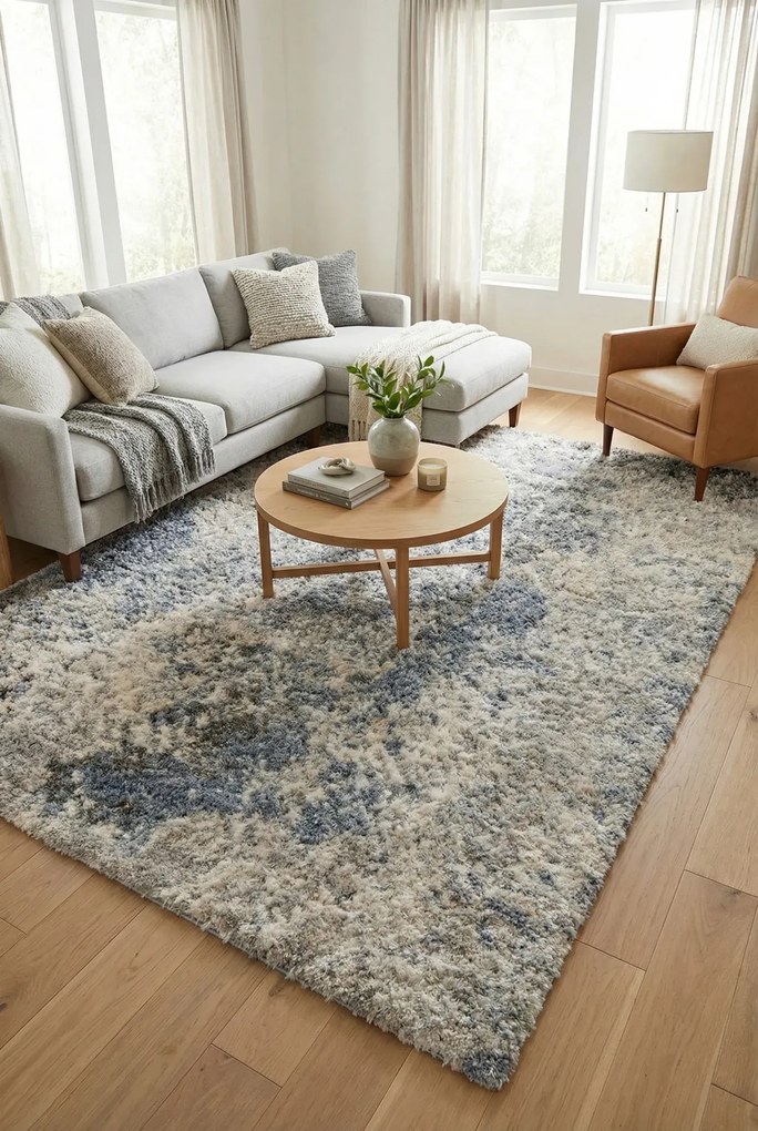 Niebieski miękki dywan w nowoczesnym stylu S1-E57