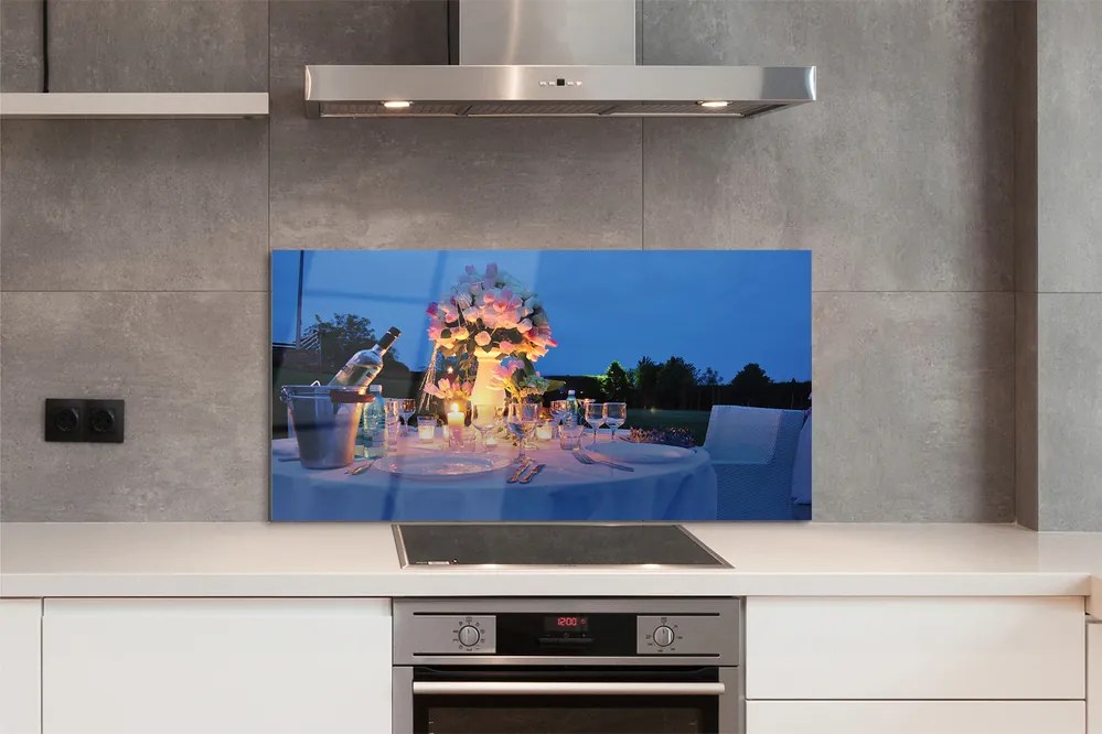 Panel nad Blat Kuchenny Romantyczna Kolacja: Wino i Kwiaty