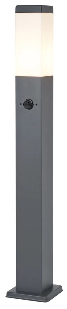 Zewnetrzna Lampa zewnętrzna ciemnoszara ze szkłem opalowym 80 cm IP44 z gniazdem i czujnikiem ruchu - Malios Nowoczesny Oswietlenie zewnetrzne