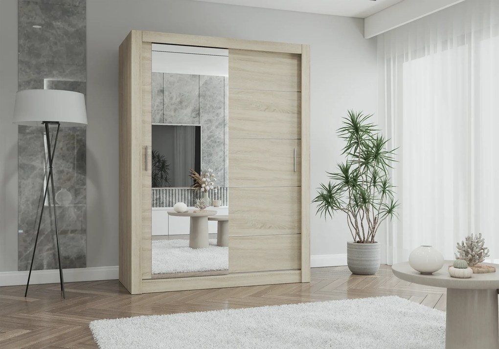 Szafa przesuwna LYON z lustrem 150 cm dąb sonoma