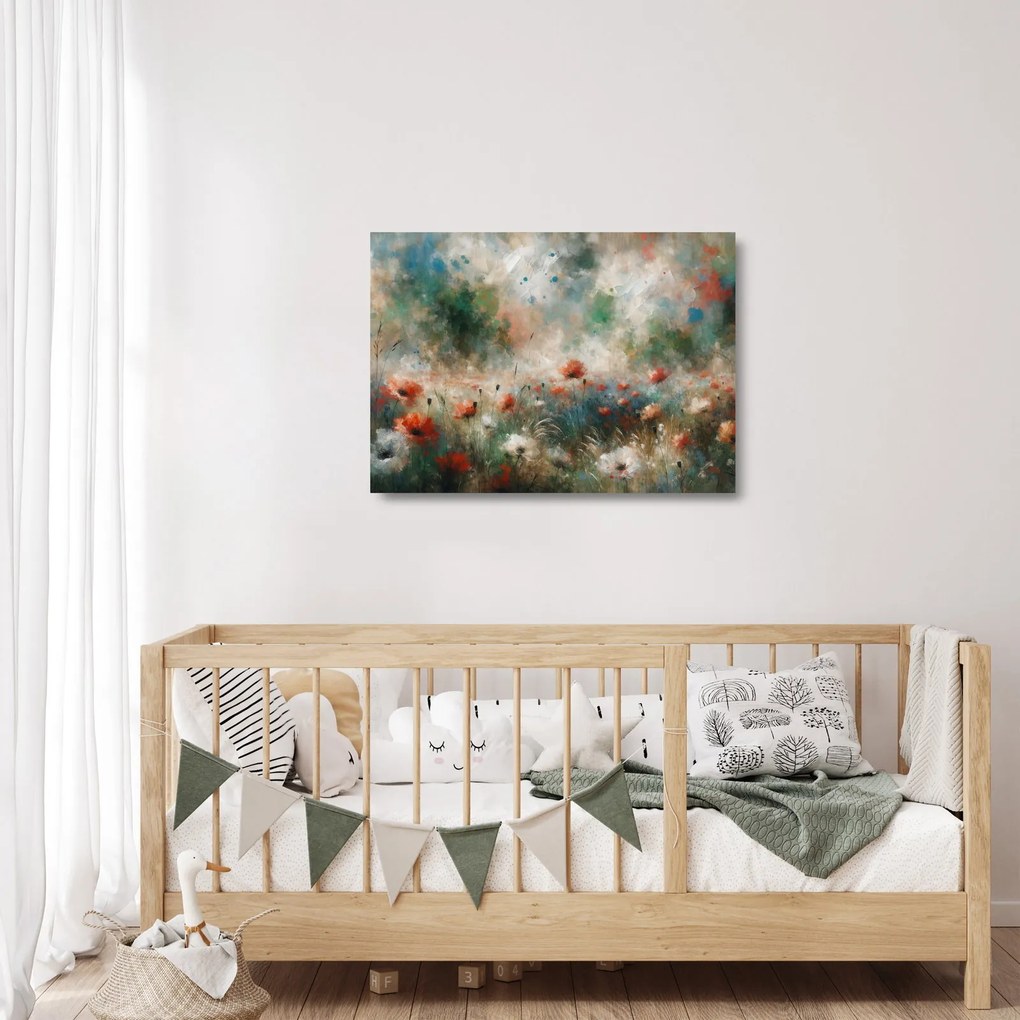 Obraz na szkle – Abstrakcja pola z makami (70x50 cm)
